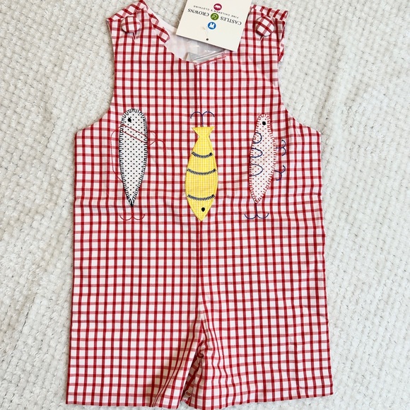 Red Windowpane Fishing Lure Shortall size 18-24M NWT - Picture 1 of 5